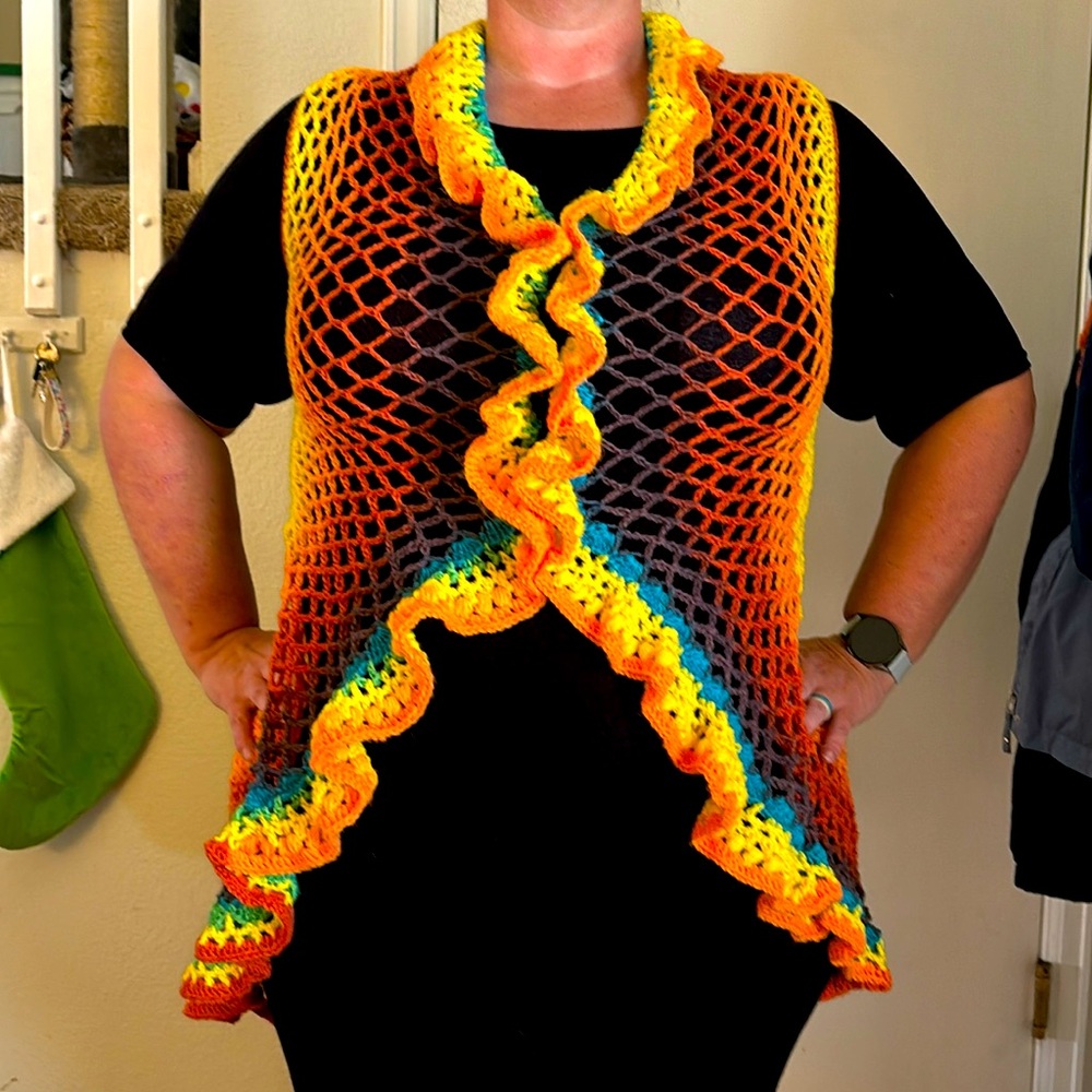 Multicolored Handmade Crocheted Mandala Sweater Vest